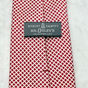 Talbott‎ VTG Men's Tie Silk Cotton Red White Diamond Geometric Handmade 4" x 60"